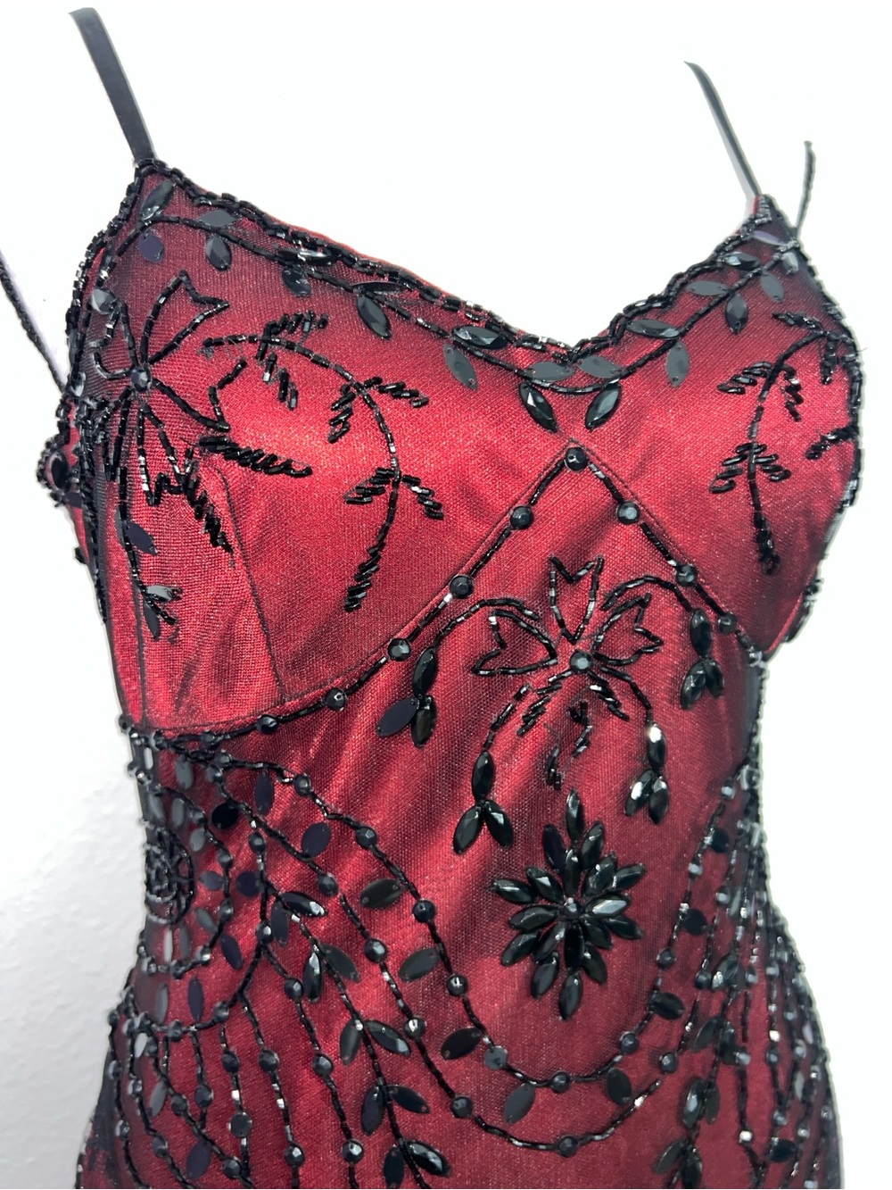 Vintage Caché Black Lace Beaded Mesh Red Slip Dress - Whimsigoth  Women’s Sz 8 - Picture 11 of 15